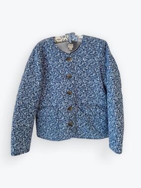J. Crew Quilted Blue Floral Jacket Cotton Blend